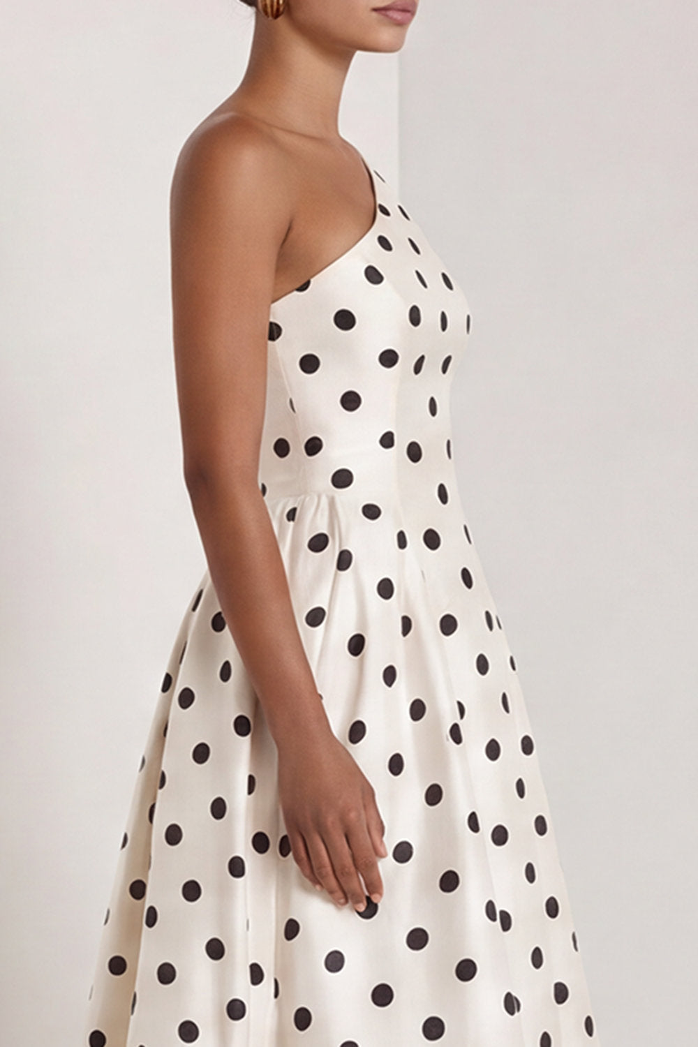 One Shoulder Black and White Polka Dots Long A Line Formal Dress