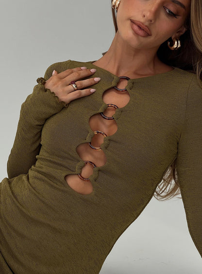 Dejonge Long Sleeve Ring Mini Dress Olive