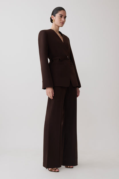 Darcie Fit And Flare Suiting Pants - Dark Chocolate