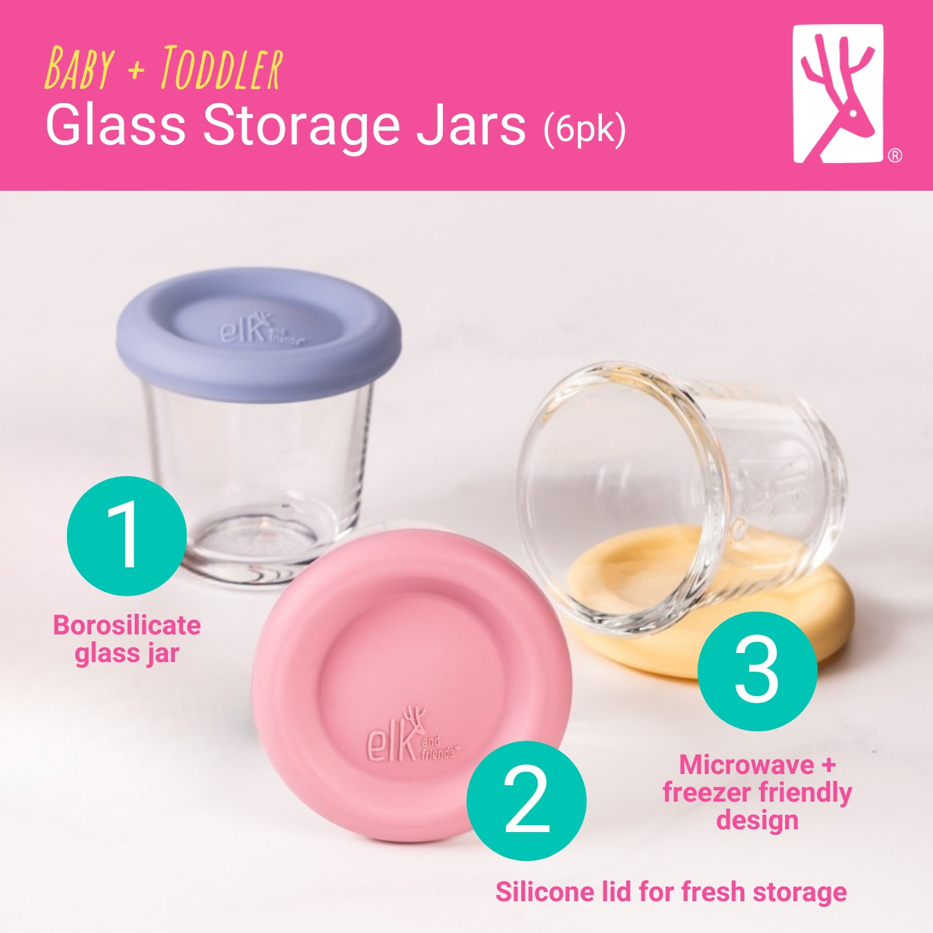 4oz Glass Baby Food Storage Jars | Food Grade Silicone Lids | Set of 6 | Neutral Colors