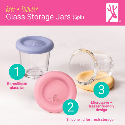 4oz Glass Baby Food Storage Jars | Food Grade Silicone Lids | Set of 6 | Neutral Colors