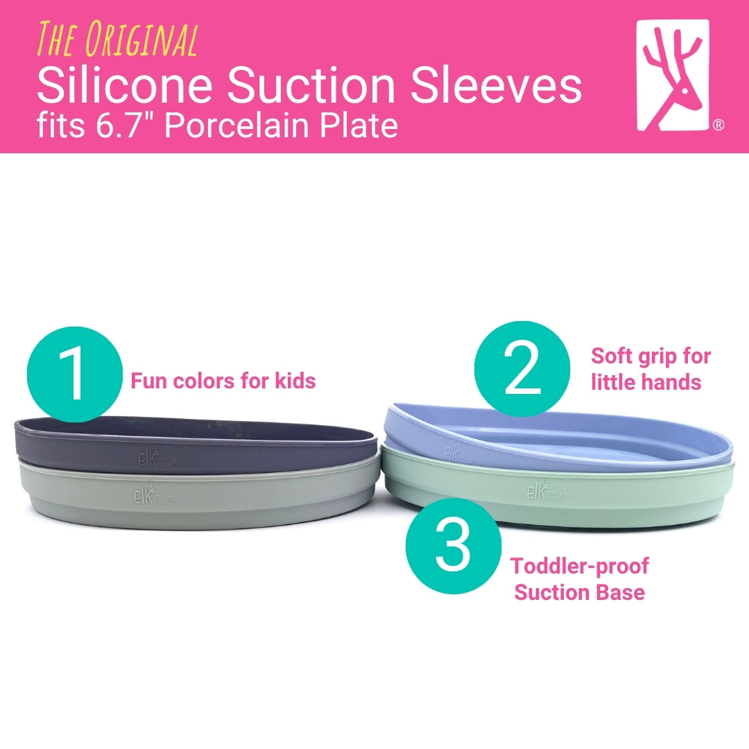 6.7" Porcelain Plate Silicone Suction Sleeve MistyBlue/Sage/Blush/Lilac