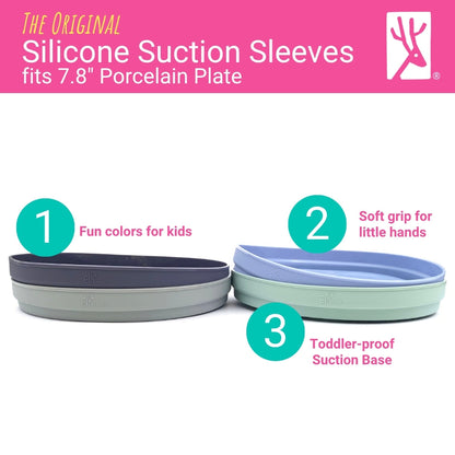 7.8" Porcelain Plate Silicone Suction Sleeve MistyBlue/Sage/Navy/Gray