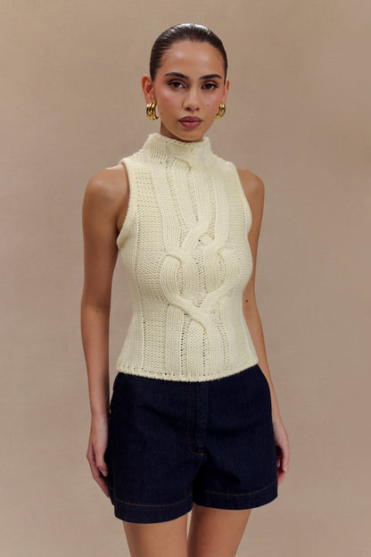 Roberta High Neck Cable Knit Top - Ivory