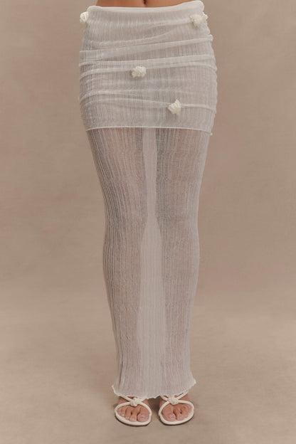 Orianna Orchid Knit Maxi Skirt - Ivory