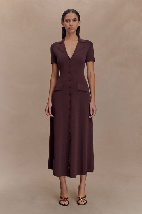 Pearson Short Sleeve Knit Midi Dress - Chocolate