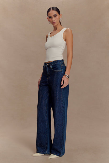 Laina Mid Rise Diamante Denim Jeans - Midnight Blue