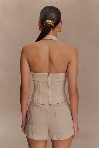 Meadow Denim Corset Halter Top - Stone Wash