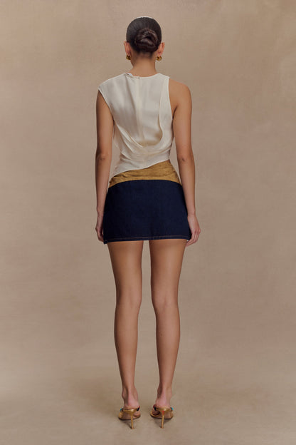 Miranda Faux Suede Belted Denim Mini Skirt - Indigo Blue