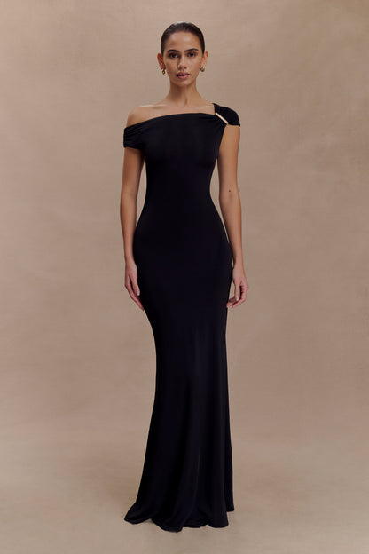 Kinsley Slinky Maxi Dress With Hardware - Black