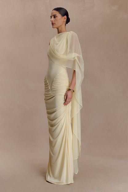 Amandine Ruched Slinky Maxi Dress - Lemon