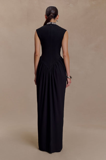 Elisa Diamante Neck Maxi Dress - Black