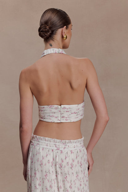 Amaris Sleeveless Plisse Halter Top - Floral Ditsy Print