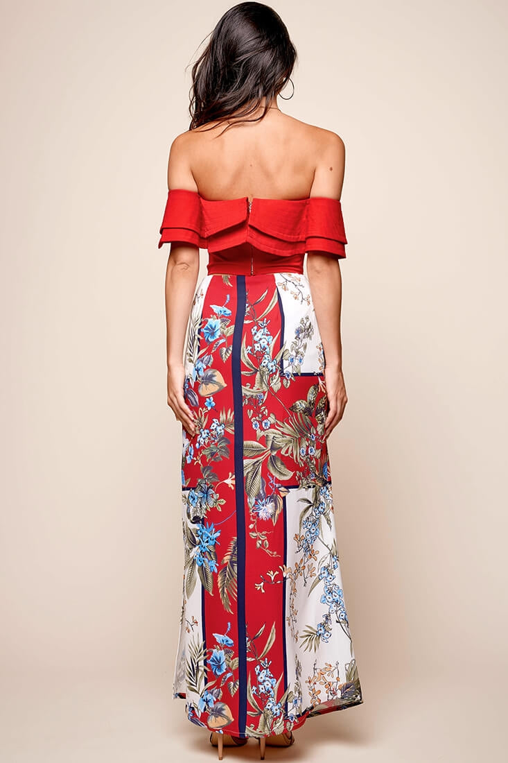 Missy Layered Ruffle Bardot Top Red
