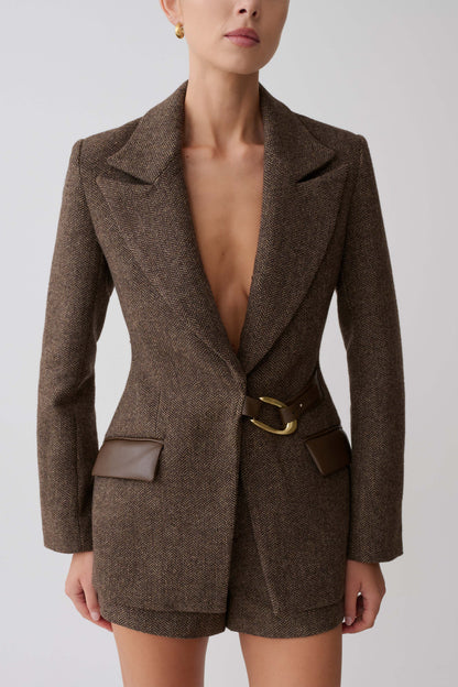 Romy Structured Blazer With Hardware - Herringbone