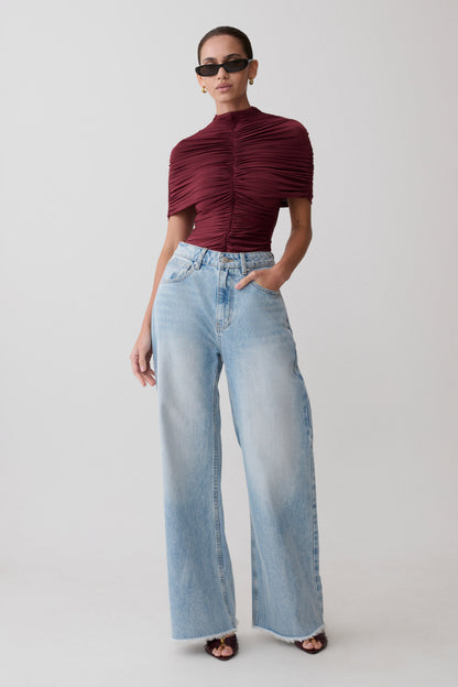 Sebastian Straight Leg Denim Jeans With Fray Hem - Washed Light Blue