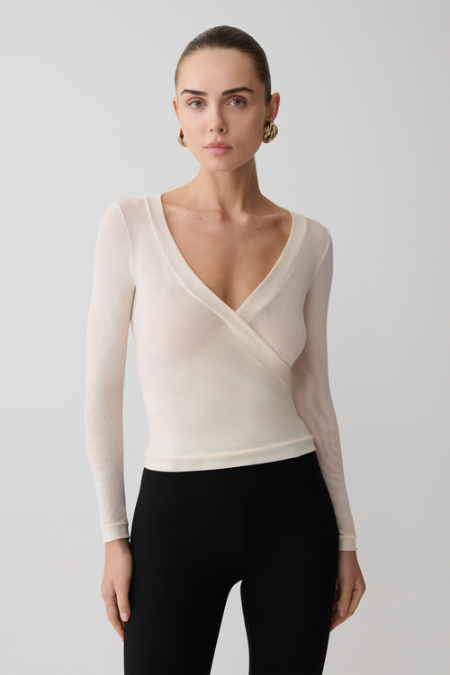 Lumi Long Sleeve Mesh Top - Bone