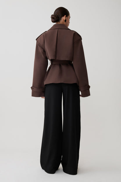 Alden Short Trench Jacket - Chocolate