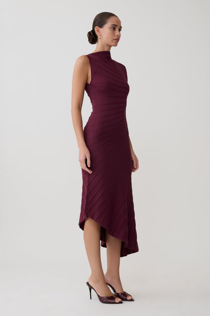 Milasandra Pleated Knit Dress - Plum
