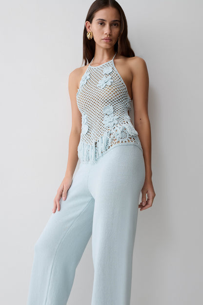 Miley Crochet Halter Top - Pale Aqua