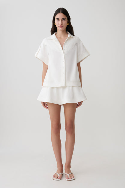 Selena Linen Short Sleeve Shirt - White