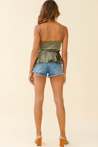 Laural Side-Tie Wrap Top Khaki