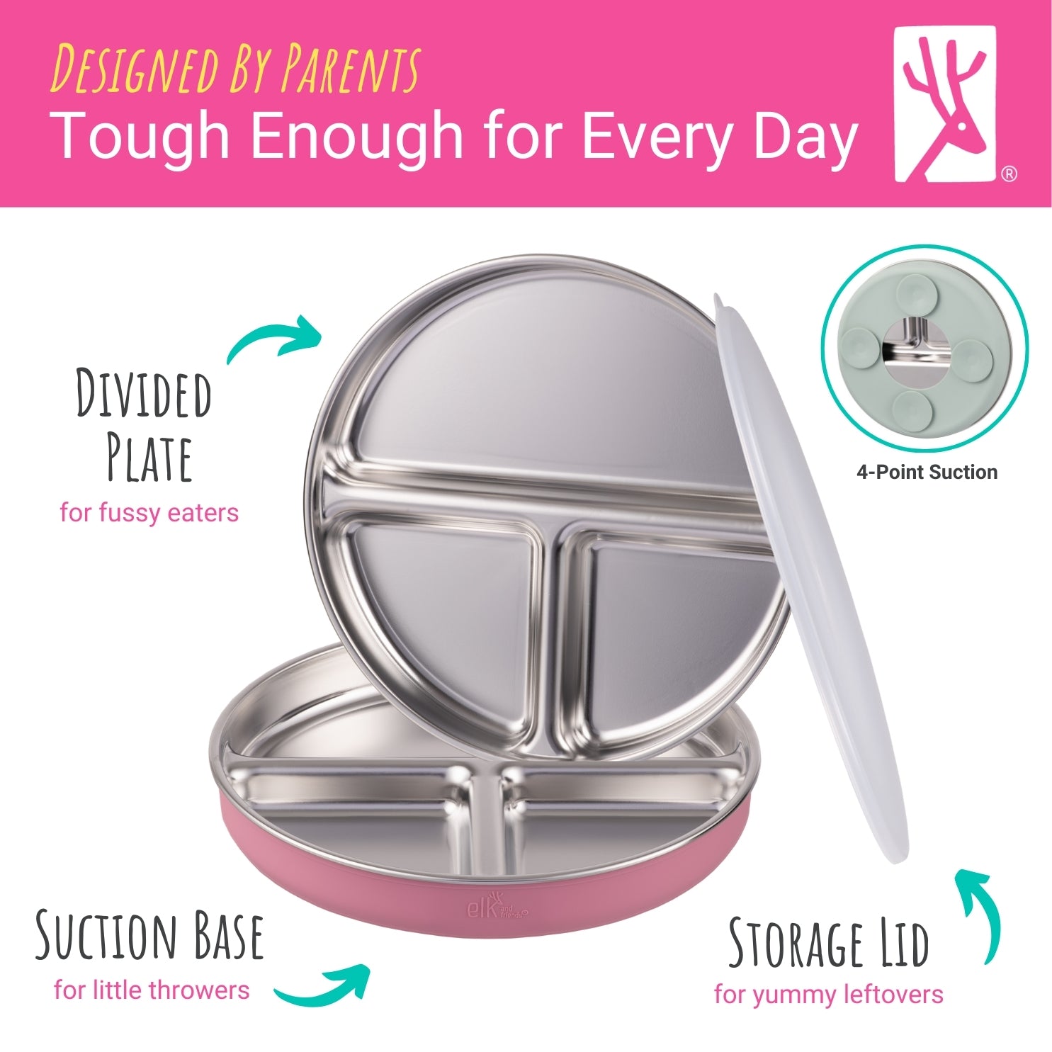7.8" Stainless Steel Divided Plates with Suction Sleeve