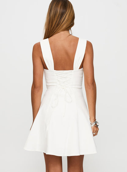 Honey Suckle Tie Up Mini Dress White