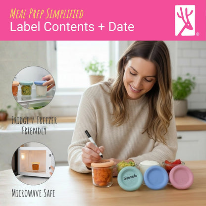 4oz Glass Baby Food Storage Jars | Food Grade Silicone Lids | Set of 12 | Bright Colors