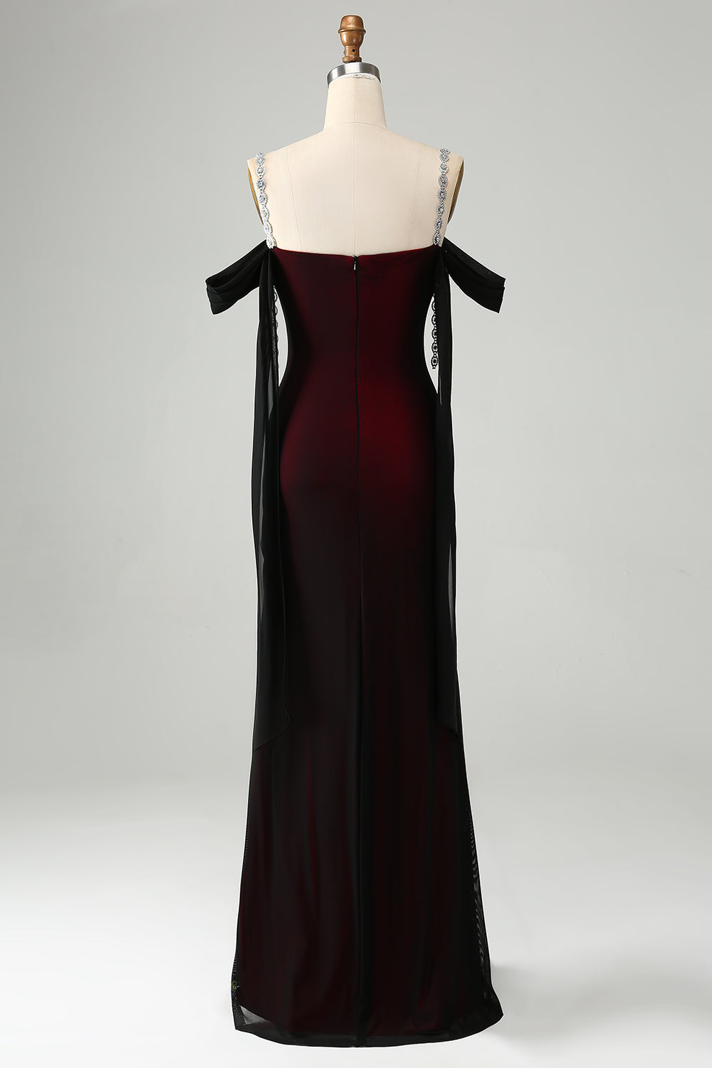 Plus Size Sparkly Black Red Cold Shoulder Mermaid Long Bridesmaid Dress