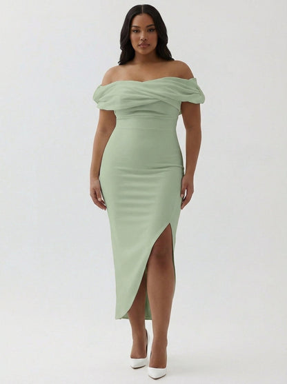 Plus Size White Sheath Satin Off the Shoulder Matte Asymmetrical Graduation Dress