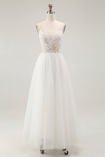 Plus Size Lace White A Line Tulle Tea Length Graduation Dress