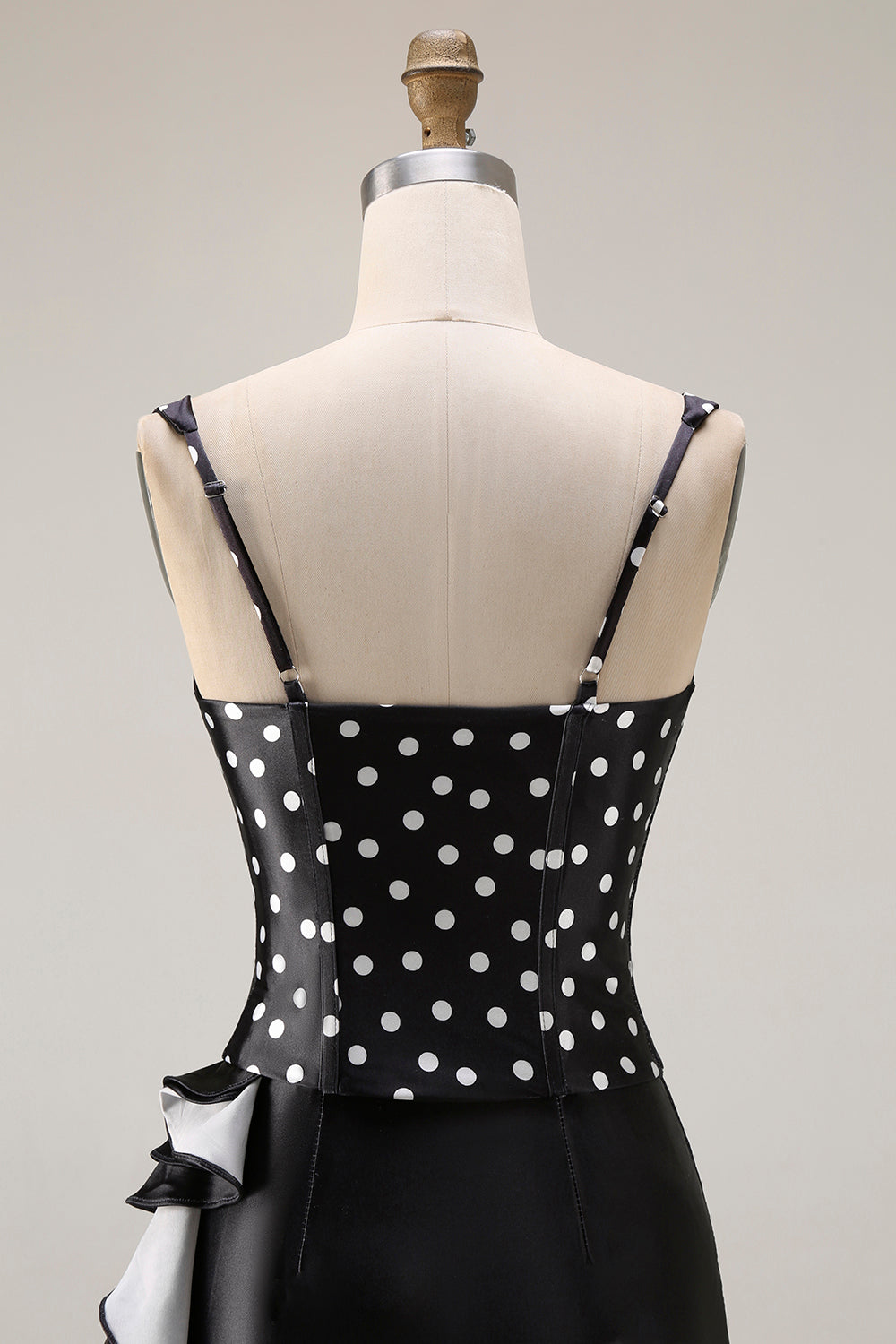 Black and White Polka Dots Mermaid Ruffled Asymmetrical Corset Prom Dress