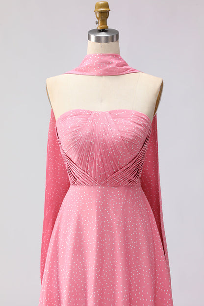 Green White Polka Dots A Line Neck Scarf Long Bridesmaid Dress