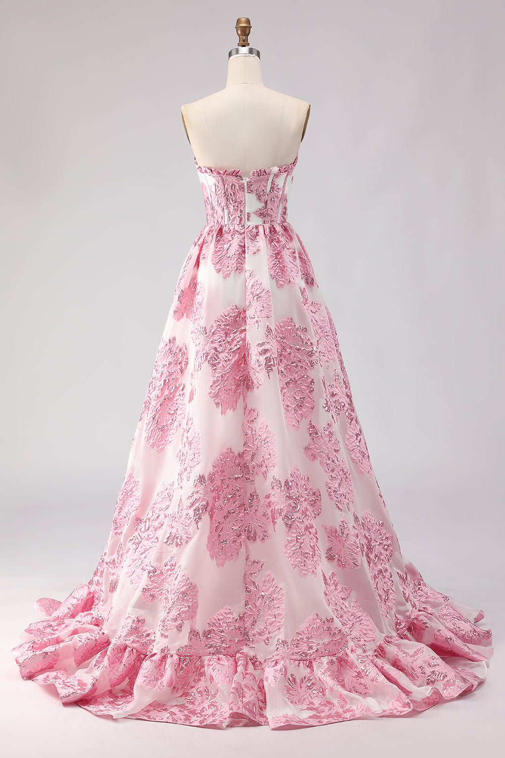 Floral Light Blue Plus Size Sweetheart Ruffled Long Corset Prom Dress with Slit