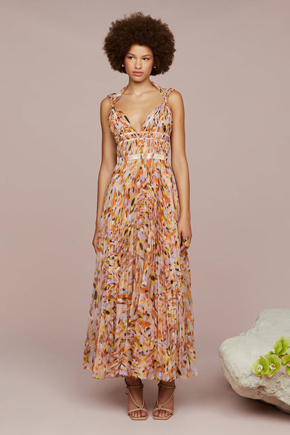 Neve Pleated Chiffon Dress