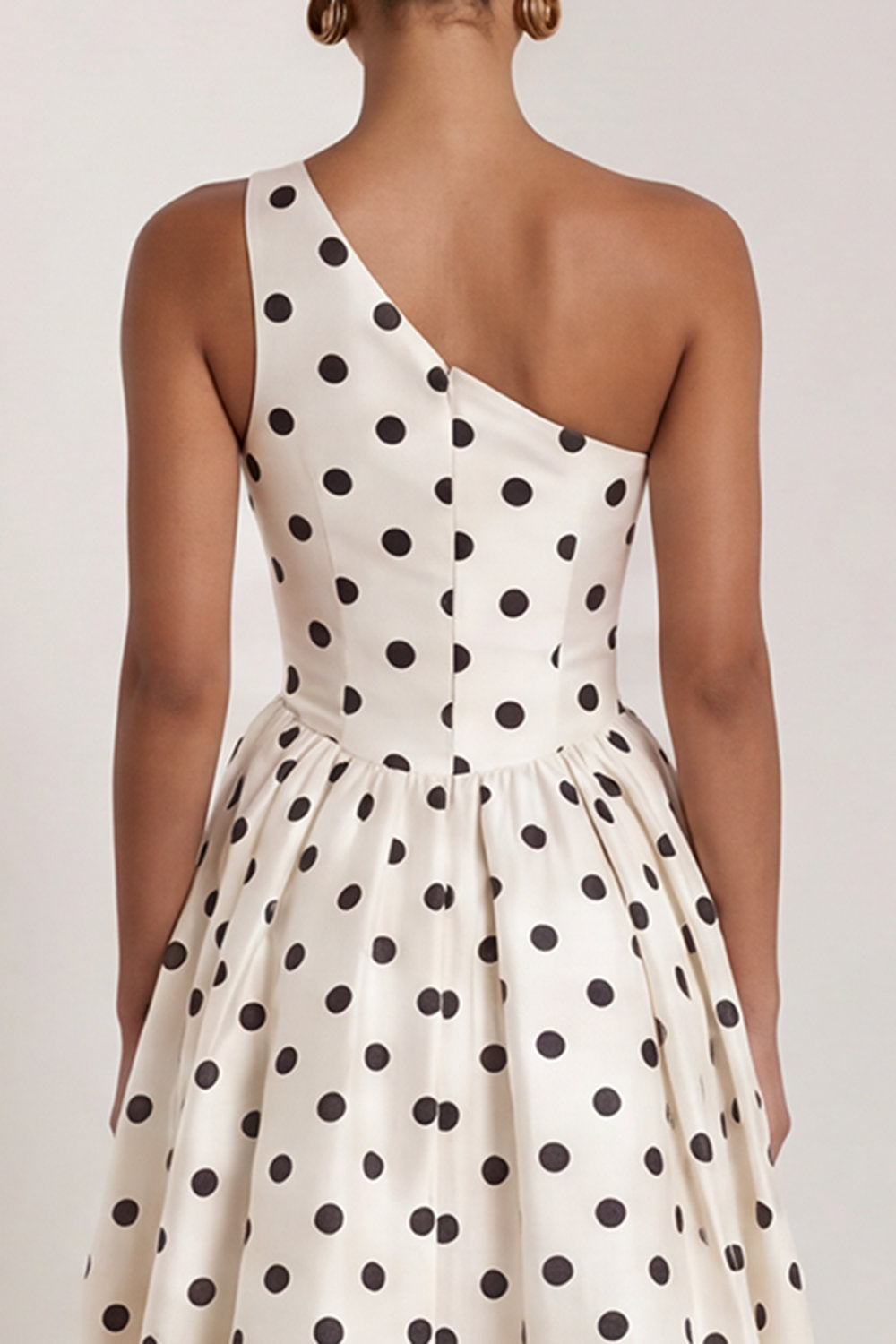 One Shoulder Black and White Polka Dots Long A Line Formal Dress