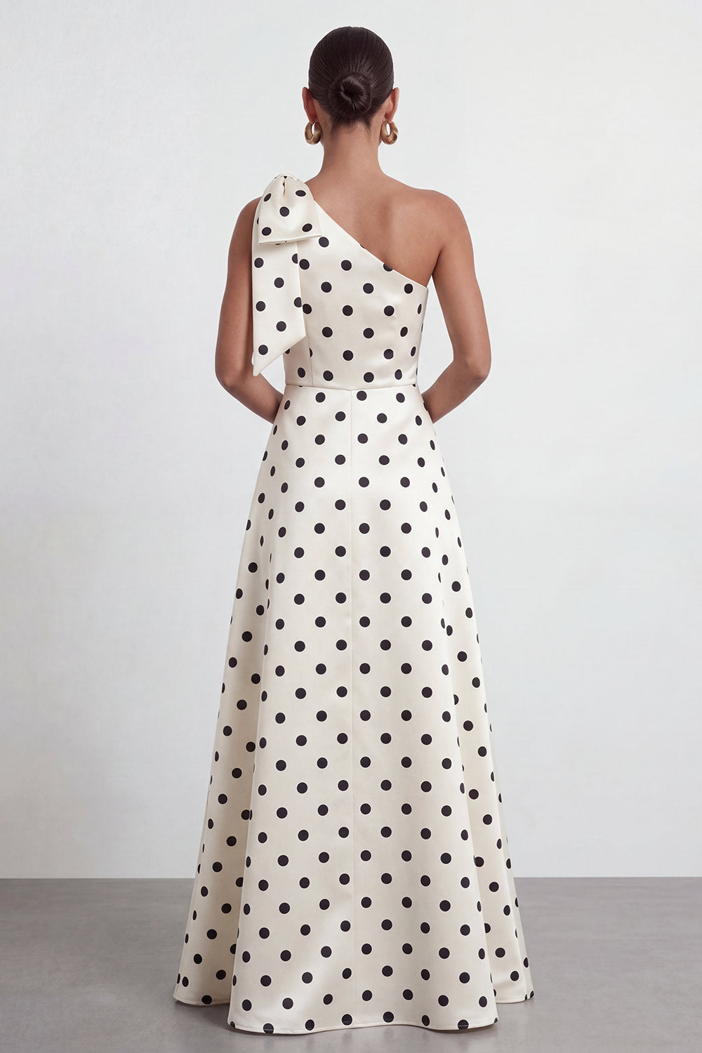 A Line Black and White Polka Dots Long Formal Dress with Bow