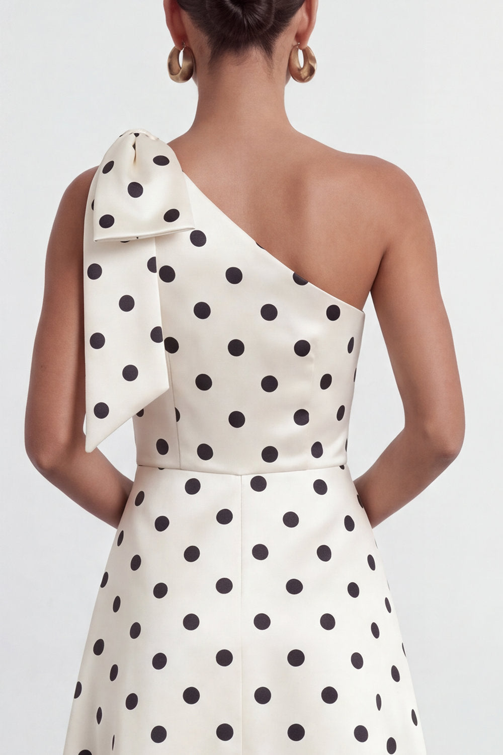 A Line Black and White Polka Dots Long Formal Dress with Bow