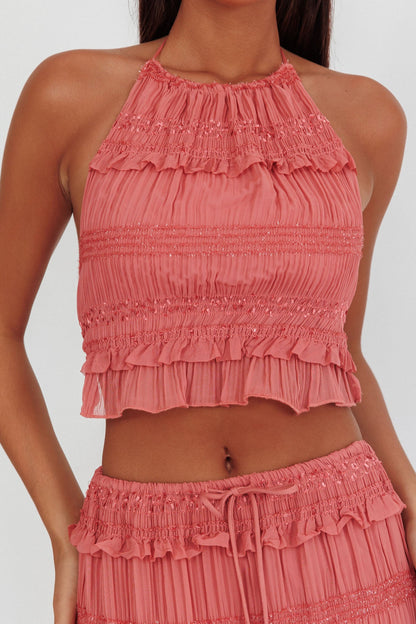 Helios Halterneck Shirred Sequin Top Rose