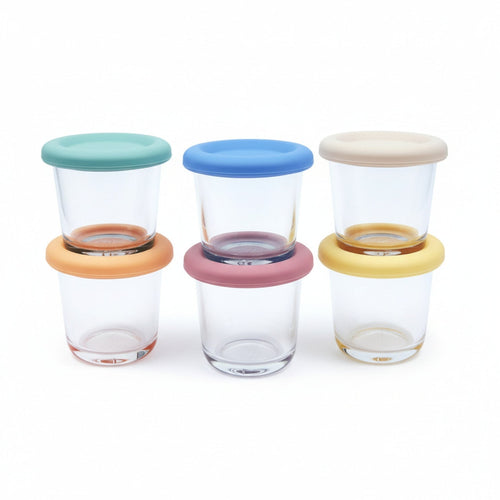 4oz Glass Baby Food Storage Jars | Food Grade Silicone Lids | Set of 6 | Neutral Colors