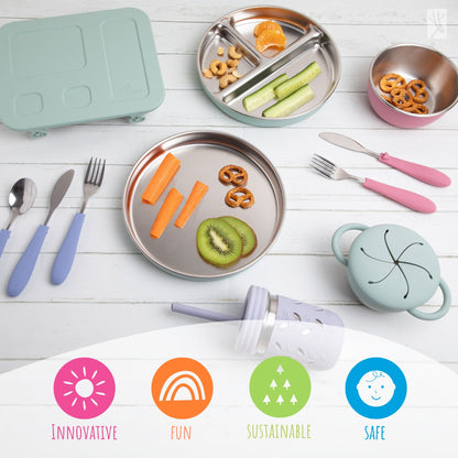 7.8" Stainless Steel Divided Plates with Silicone Sleeves