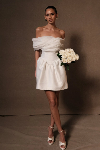 Farrah Structured Draped Mini Dress - White