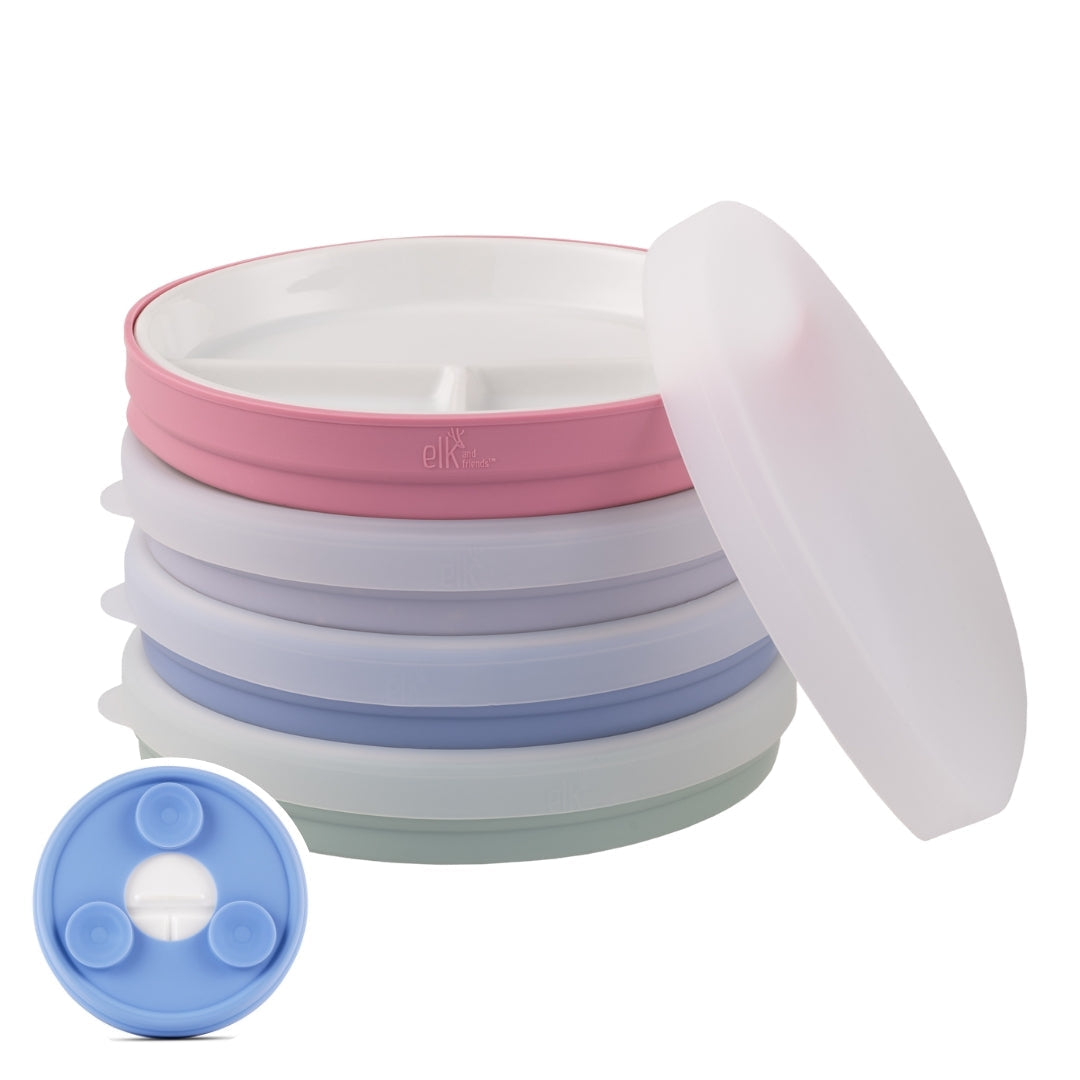 6.7"/16cm Porcelain Divided Plates Suction Sleeve + Lids