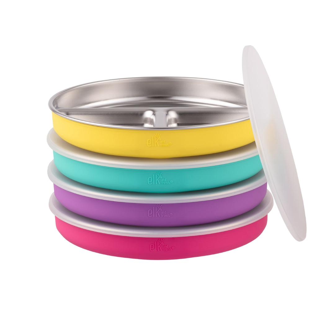 7.8" Stainless Steel Divided Plates with Silicone Sleeves