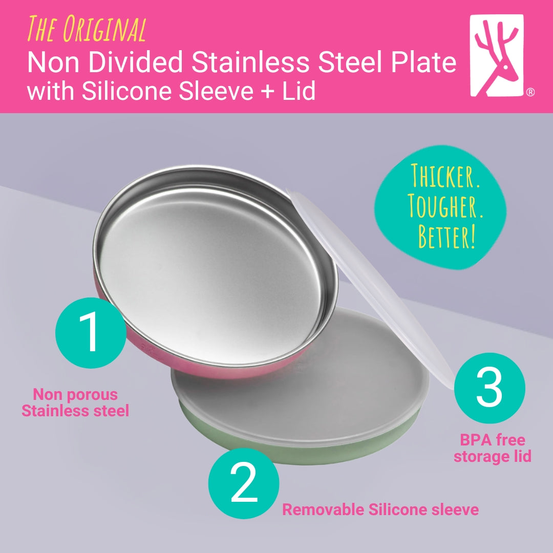 7.8" Stainless Steel Non-Divided Plates with Normal Sleeve (Green/Orange/Blue/Yellow)