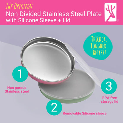 7.8" Stainless Steel Non-Divided Plates with Normal Sleeve (Green/Orange/Blue/Yellow)