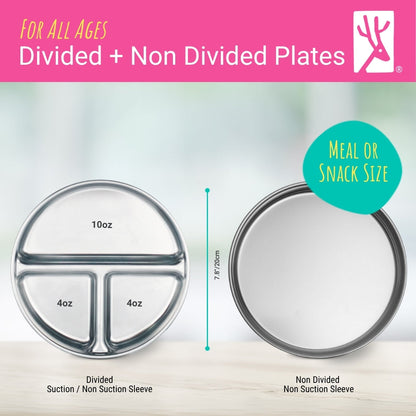 7.8" Stainless Steel Non-Divided Plates with Normal Sleeve (Green/Orange/Blue/Yellow)