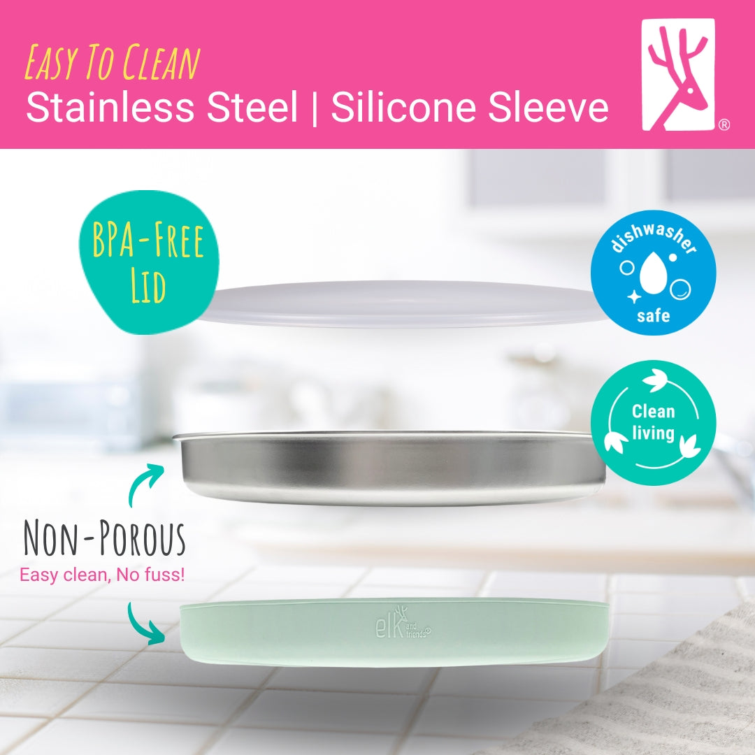 7.8" Stainless Steel Non-Divided Plates with Normal Sleeve (Green/Orange/Blue/Yellow)