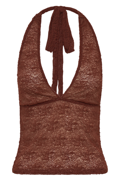 Asher Sheer Lace Halter Top - Chilli